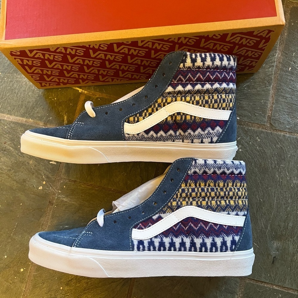 VANS Sk8 Hi Top Fair Isle Blue Denim Shoes  VN0A7Q5NBER